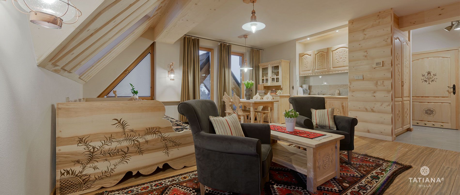 Apartament Lux 16- salon wraz z aneksem kuchennym